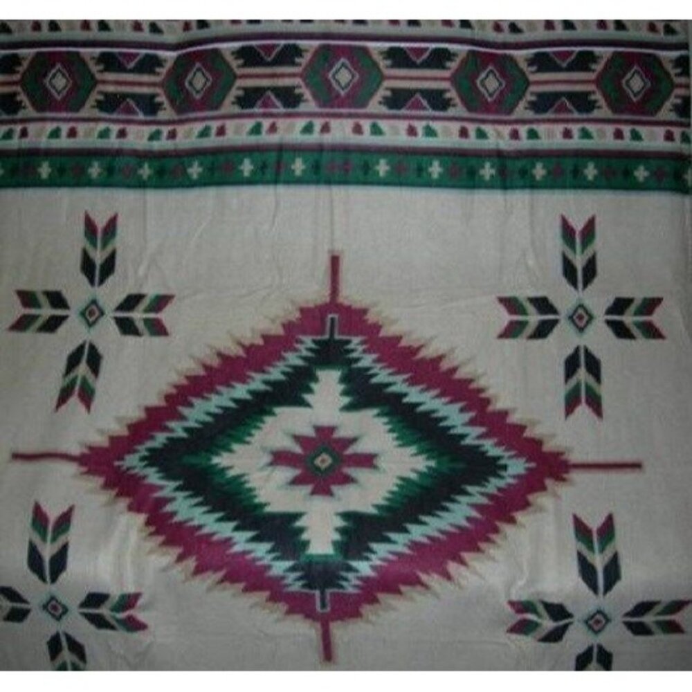 New Cream Green Red Polar Fleece Throw Gift Blanket Southwest SOFT Serape NIP - Picture 2 of 4